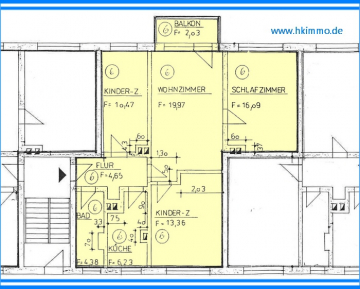 Eigentumswohnung mit Balkon in Reppichau – 4 Zimmer Küche Bad – mit Einbauküche - Grundrtiß Wohnung (366358)