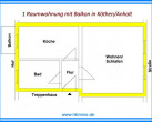 Grundriss - 1-Raumwohnung mit Balkon und extra Küche in Köthen !