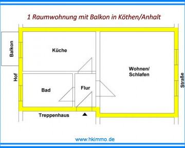 1-Raumwohnung mit Balkon und extra Küche in Köthen ! - Grundriss (365804)