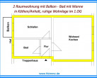 Grundriss - 2 Raumwohnung in Köthen - Schicke 2 – Raumwohnung mit Balkon in Köthen