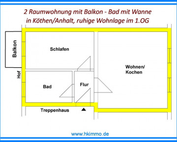 Schicke 2 – Raumwohnung mit Balkon in Köthen - Grundriss - 2 Raumwohnung in Köthen (365680)